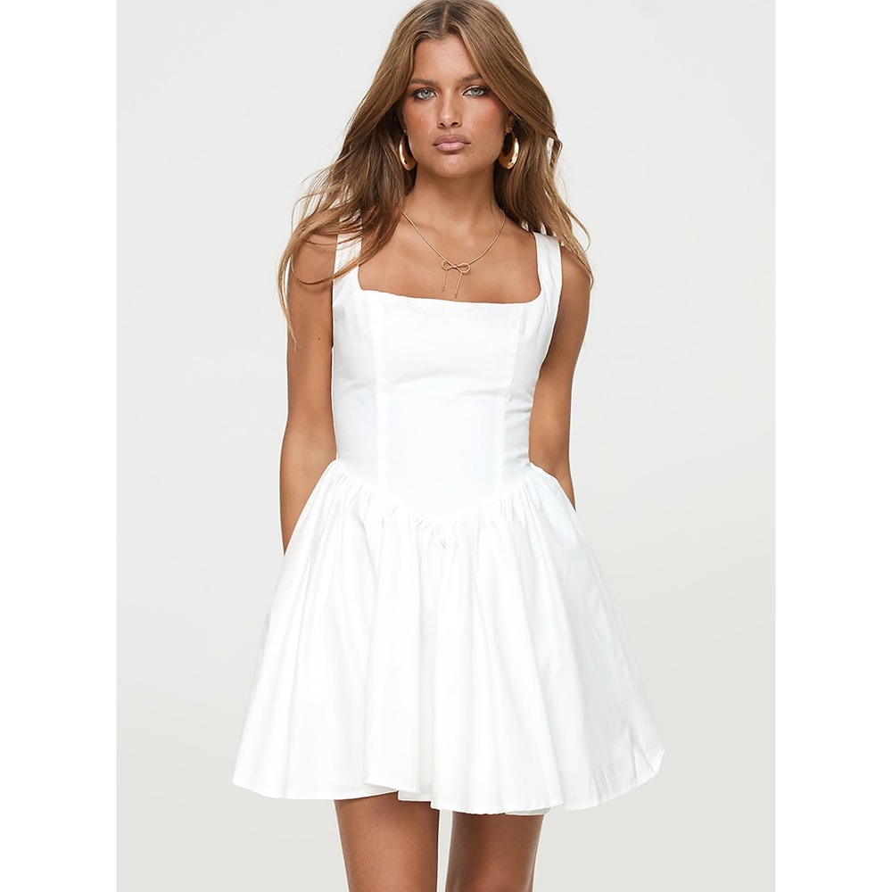 Princess Polly White Mini Dress Sleeveless Square Neck Smocked Back US 6 NEW